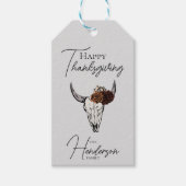 Happy Thanksgiving Floral Koe Schedel Herfst Oogst Cadeaulabel (Voorkant)