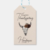 Happy Thanksgiving Floral Koe Schedel Herfst Oogst Cadeaulabel (Voorkant)