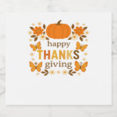 Happy Thanksgiving Floral Pumpkin Classic T-shirt Sparkling Wijnetiket (Enkel label)