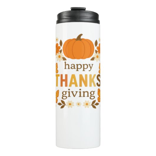 Happy Thanksgiving Floral Pumpkin Classic T-shirt Thermosbeker (Voorkant)