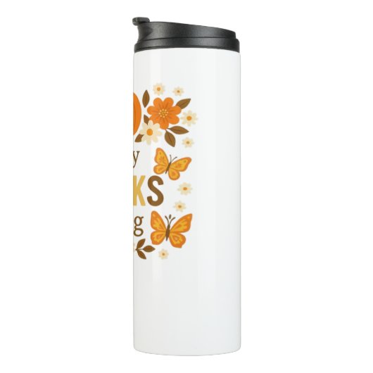 Happy Thanksgiving Floral Pumpkin Classic T-shirt Thermosbeker (Geroteerd rechts)