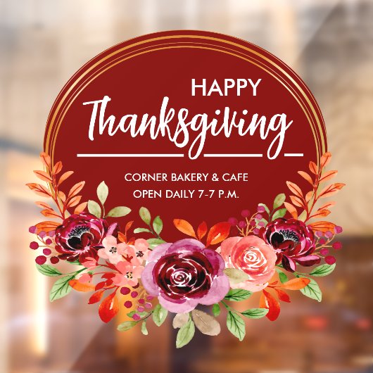 Happy Thanksgiving Floral WreatWindow Cling Raamsticker (Vel 2)