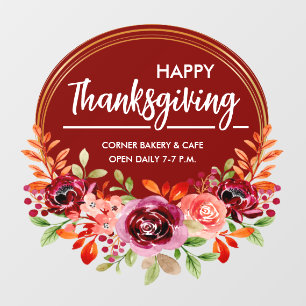 Happy Thanksgiving Floral WreatWindow Cling Raamsticker