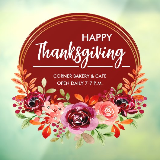 Happy Thanksgiving Floral WreatWindow Cling Raamsticker (Vel 3)