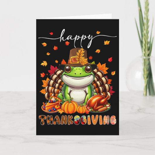 Happy Thanksgiving Frog Costume Turkey Fall Leaves Kaart (Voorkant)