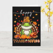Happy Thanksgiving Frog Costume Turkey Fall Leaves Kaart (Gele Bloem)