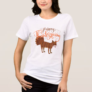 Happy Thanksgiving Funny Cat met Turkey Tail Tri-Blend Shirt