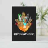 Happy Thanksgiving Funny Leopard Pset Turkey Love Bedankkaart (Staand voorkant)