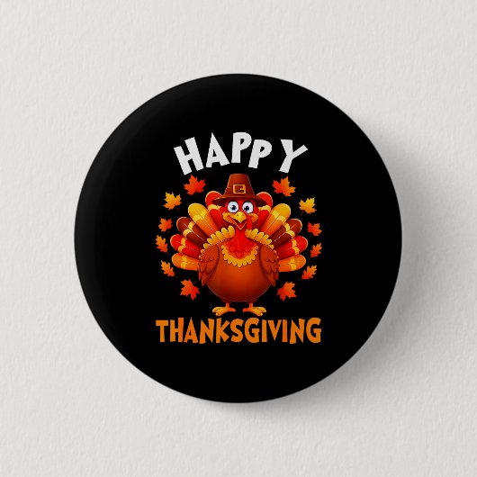 Happy Thanksgiving Funny Turkey Family Dinner Than Ronde Button 5,7 Cm (Voorkant)