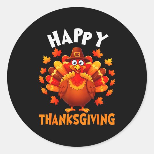 Happy Thanksgiving Funny Turkey Family Dinner Than Ronde Sticker (Voorkant)