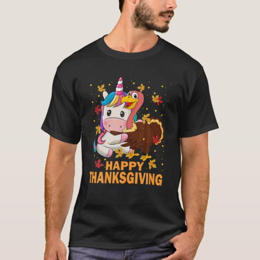Happy Thanksgiving Funny Turkey Hugs Unicorn Lover T-shirt (Voorkant)