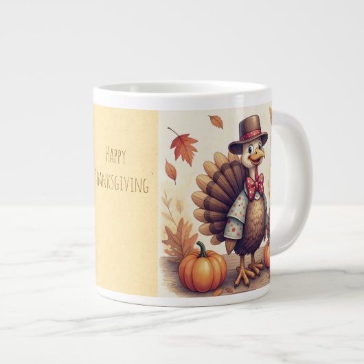 Happy Thanksgiving, Funny Turkey Specialty Mug Grote Koffiekop (Voorkant rechts)