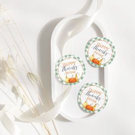 Happy Thanksgiving geblokte tafellaken pompoenen Bedankjes Labels