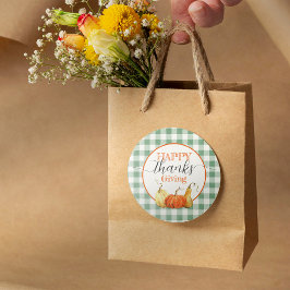 Happy Thanksgiving geblokte tafellaken pompoenen Ronde Sticker