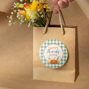 Happy Thanksgiving geblokte tafellaken pompoenen Ronde Sticker