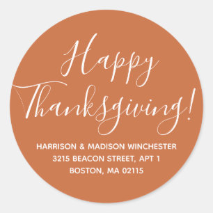 Happy Thanksgiving gebrand oranje retouradres Ronde Sticker