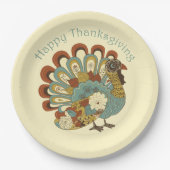 Happy Thanksgiving gedempt kleur kalkoen papier Bo Papieren Bordje (Voorkant)