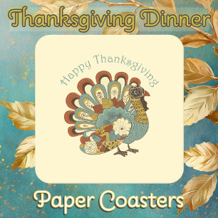 Happy Thanksgiving gedempte Herfst gekleurde kalko Kartonnen Onderzetters