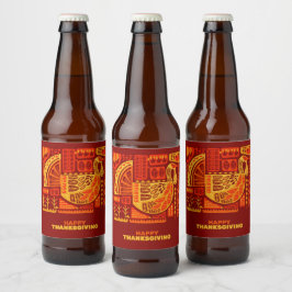 Happy Thanksgiving Geometric Abstract Oranje Brown Bier Etiket