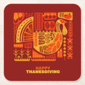 Happy Thanksgiving Geometric Abstract Oranje Brown Kartonnen Onderzetters (Voorkant)