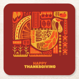Happy Thanksgiving Geometric Abstract Oranje Brown Kartonnen Onderzetters