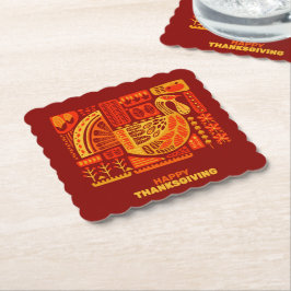 Happy Thanksgiving Geometric Abstract Oranje Brown Kartonnen Onderzetters