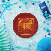 Happy Thanksgiving Geometric Abstract Oranje Brown Papieren Bordje (Feest)