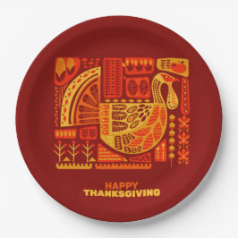 Happy Thanksgiving Geometric Abstract Oranje Brown Papieren Bordje