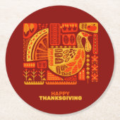 Happy Thanksgiving Geometric Abstract Oranje Brown Ronde Kartonnen Onderzetter (Voorkant)