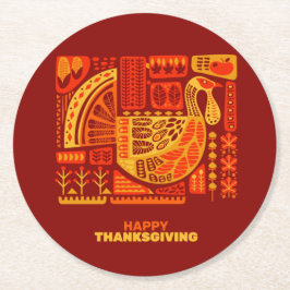 Happy Thanksgiving Geometric Abstract Oranje Brown Ronde Kartonnen Onderzetter