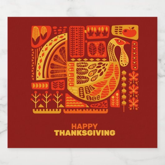 Happy Thanksgiving Geometric Abstract Oranje Brown Sparkling Wijnetiket (Enkel label)