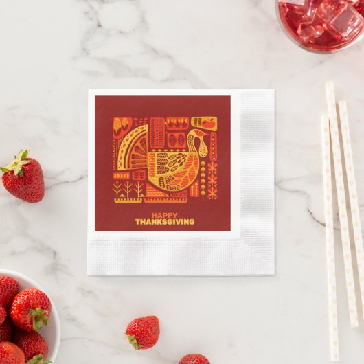 Happy Thanksgiving Geometric Coined Cocktail Servet (Insitu)