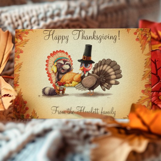 Happy Thanksgiving gepersonaliseerd kalkoen dier Briefkaart