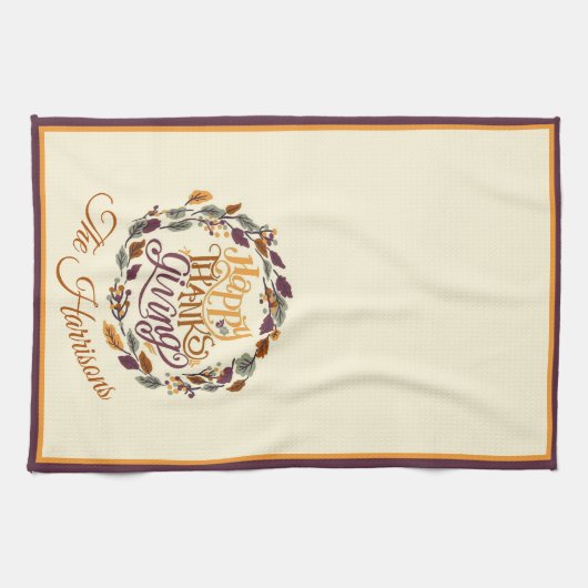 Happy Thanksgiving gepersonaliseerd Theedoek (Horizontaal)