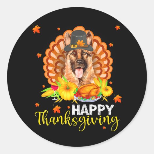 Happy Thanksgiving German Shepherd Turkije Ronde Sticker (Voorkant)