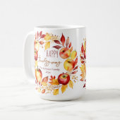 Happy Thanksgiving geschenken waterverf appelkrans Koffiemok (Voorkant links)