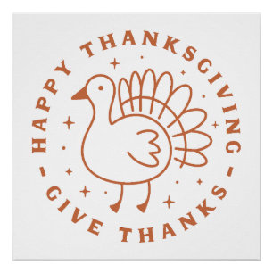 Happy thanksgiving geven bedankt schattige kalkoen perfect poster