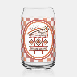Happy Thanksgiving Gezegend Retro Teken Blikvorm Glas