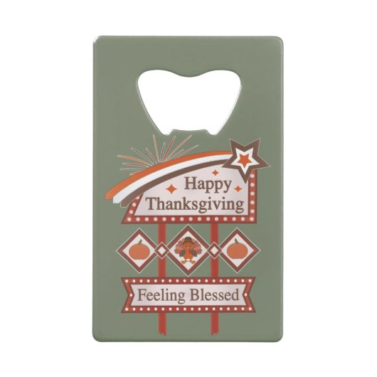 Happy Thanksgiving Gezegend Retro Teken Creditkaart Flessenopener (Voorkant)