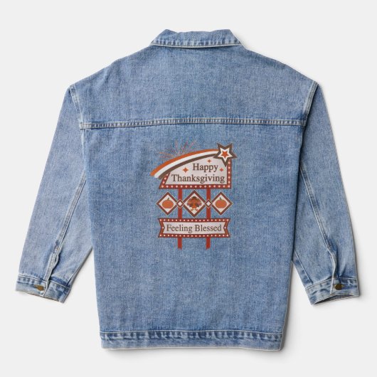 Happy Thanksgiving Gezegend Retro Teken Denim Jacket (Achterkant)