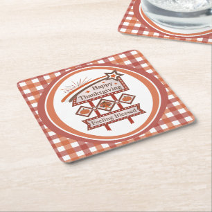 Happy Thanksgiving Gezegend Retro Teken Kartonnen Onderzetters