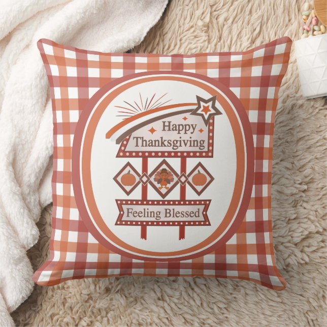 Happy Thanksgiving Gezegend Retro Teken Kussen (Deken)
