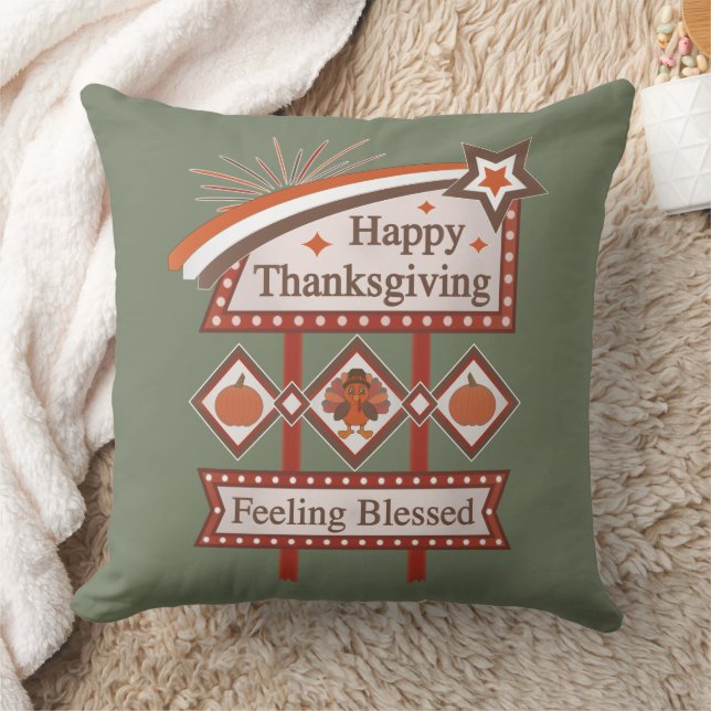 Happy Thanksgiving Gezegend Retro Teken Kussen (Deken)