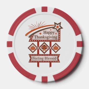 Happy Thanksgiving Gezegend Retro Teken Poker Chips