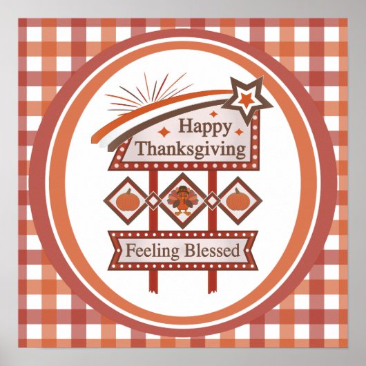 Happy Thanksgiving Gezegend Retro Teken Poster (Voorkant)