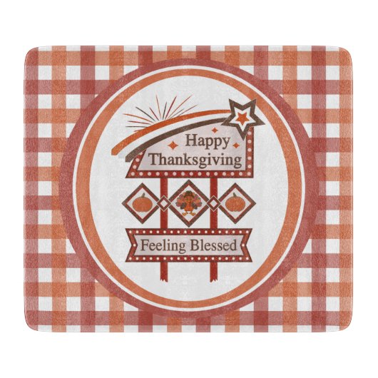 Happy Thanksgiving Gezegend Retro Teken Snijplank (Voorkant)