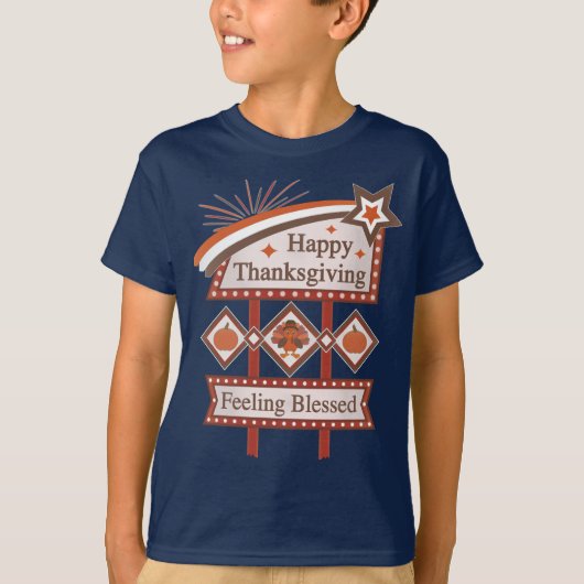 Happy Thanksgiving Gezegend Retro Teken T-shirt (Voorkant)