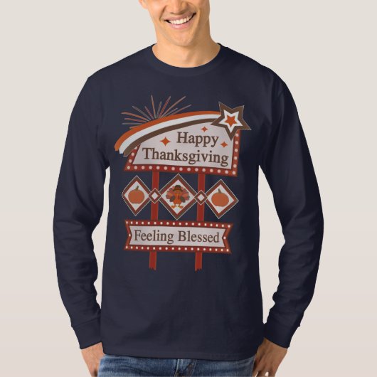 Happy Thanksgiving Gezegend Retro Teken T-shirt (Voorkant)