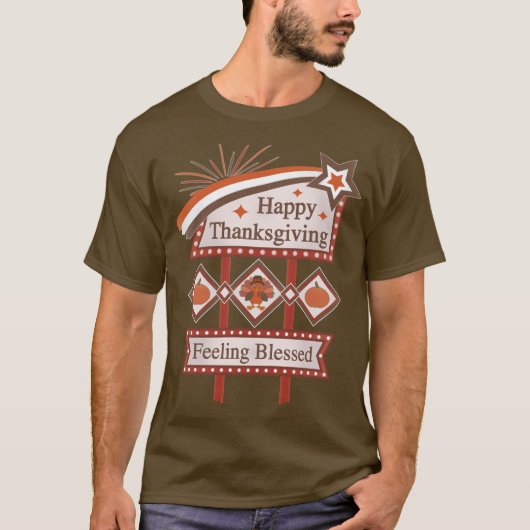 Happy Thanksgiving Gezegend Retro Teken T-shirt (Voorkant)