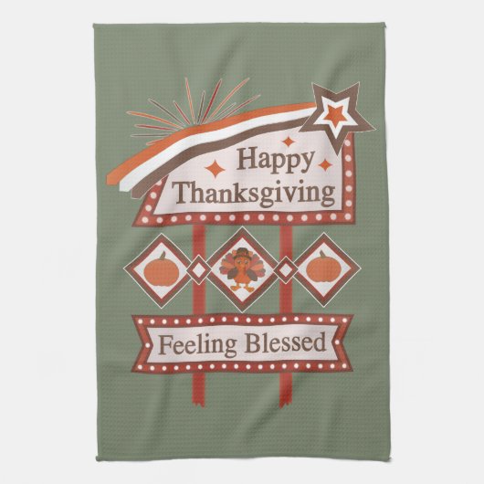 Happy Thanksgiving Gezegend Retro Teken Theedoek (Verticaal)